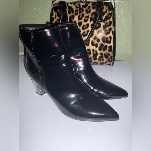 Olivia+Kate black glossy booties size 11 and lepard large hand bag - Picture 4 of 9
